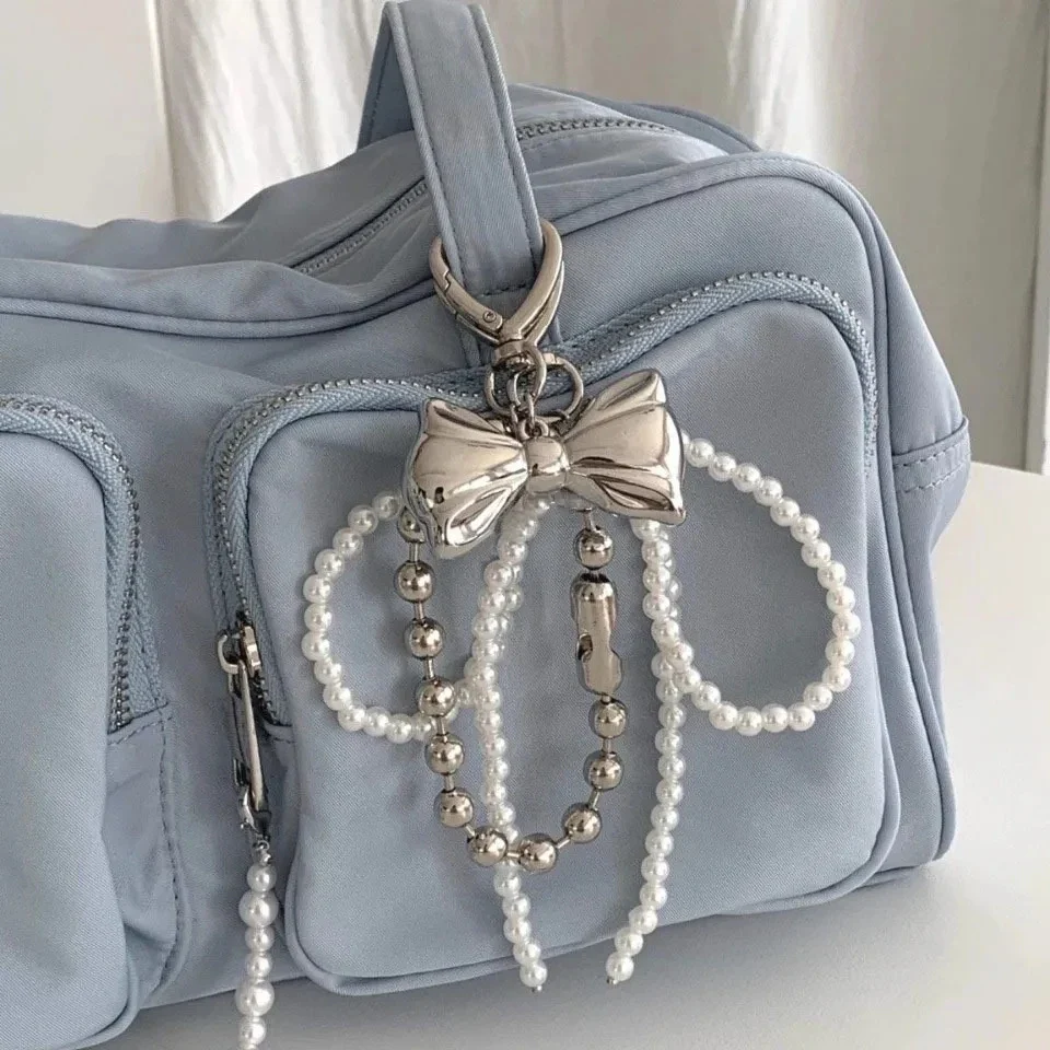 Beaded Pearl Bow Keychain Y2K Bag Charm Cute Gift Accessory - Image 8