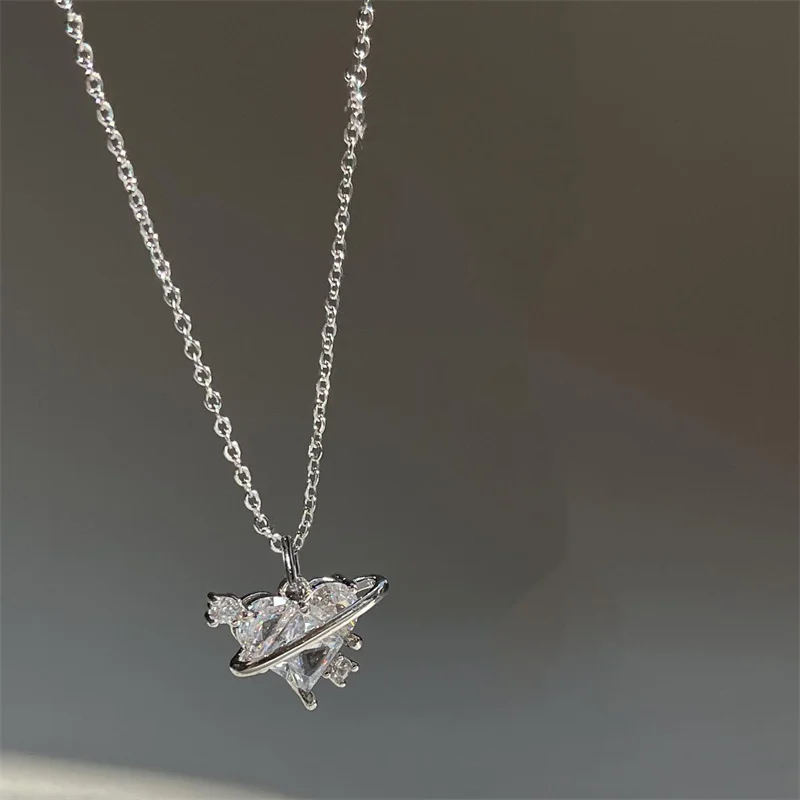 Zircon Pendant Necklace Pink Planet Heart Valentines Day Gift 2026 Aesthetic Jewelry - Image 10