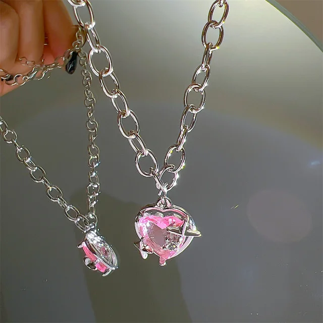 Zircon Pendant Necklace Pink Planet Heart Valentines Day Gift 2026 Aesthetic Jewelry - Image 12