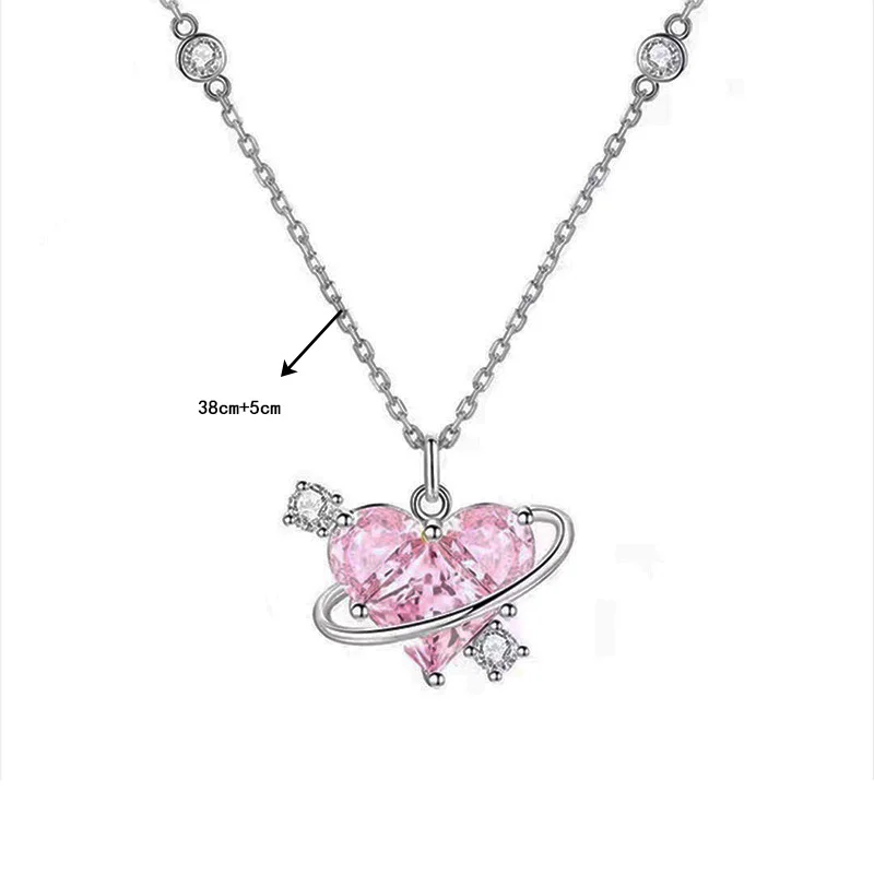 Zircon Pendant Necklace Pink Planet Heart Valentines Day Gift 2026 Aesthetic Jewelry - Image 6